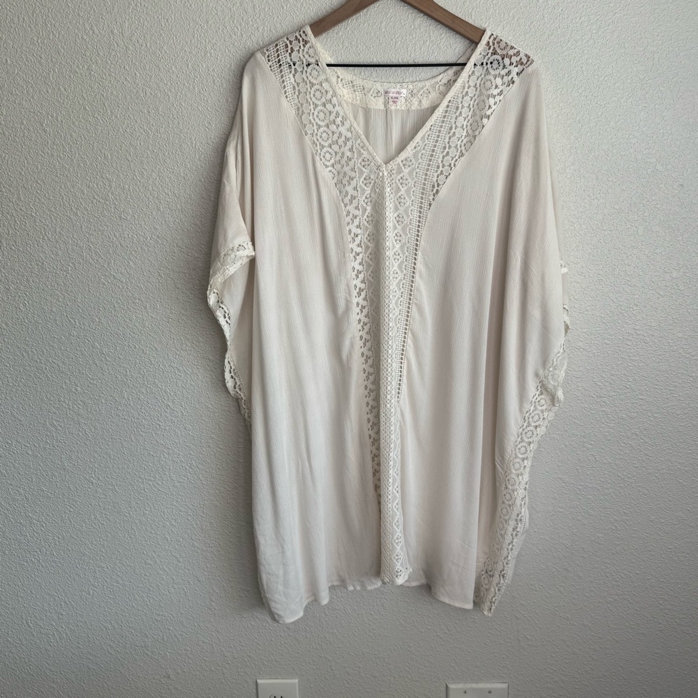 Xhilaration Womens XL/XXL White Sheer Lace Beach Kimono Cover Up Boho Vacation